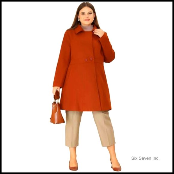 Polyester Pea Coat with Notched Lapel Single Breasted Long Trench - Picture 3 of 6